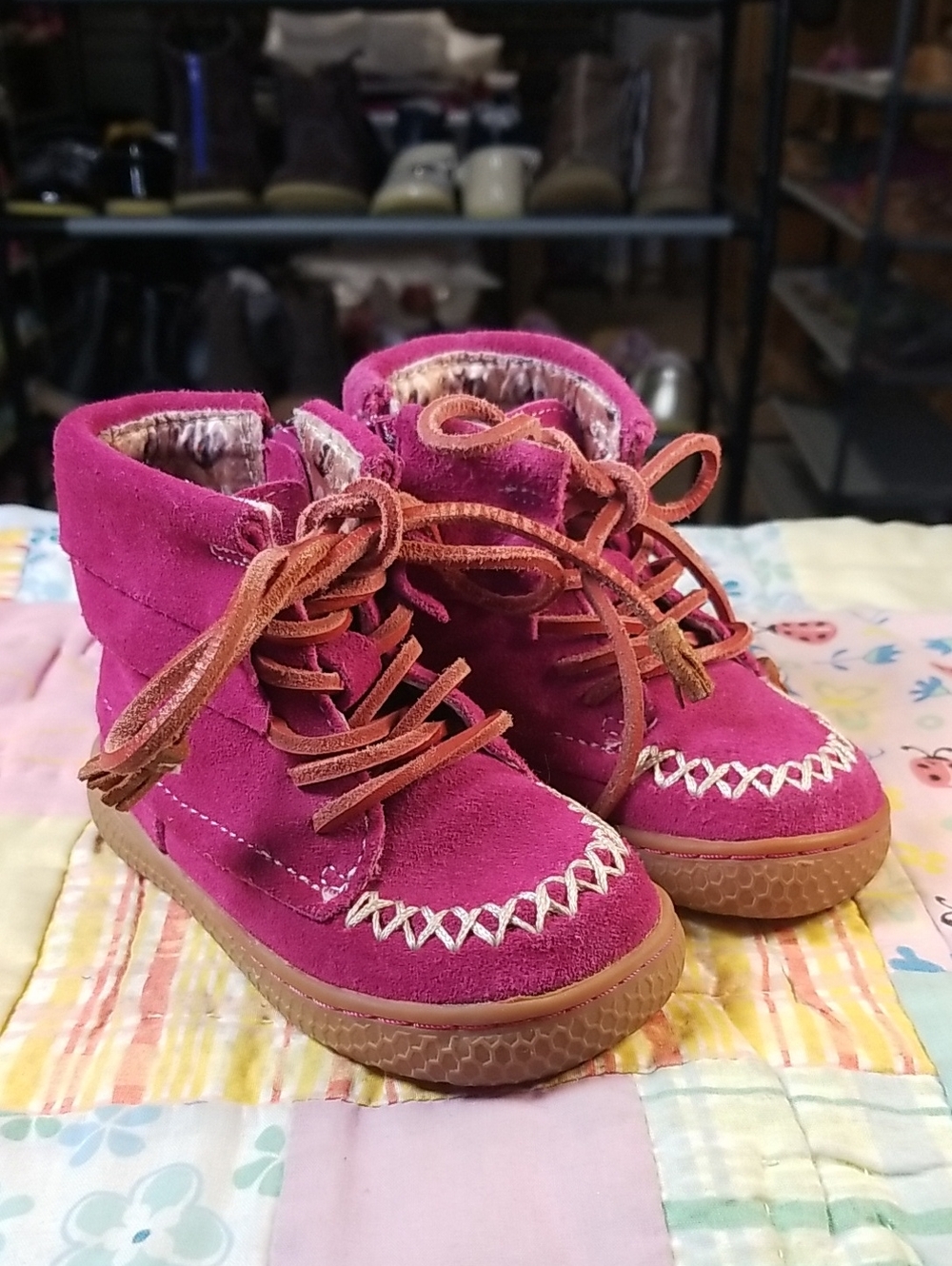 Livie & Luca Magenta Suede Lace-Up Kids Boots Size 5